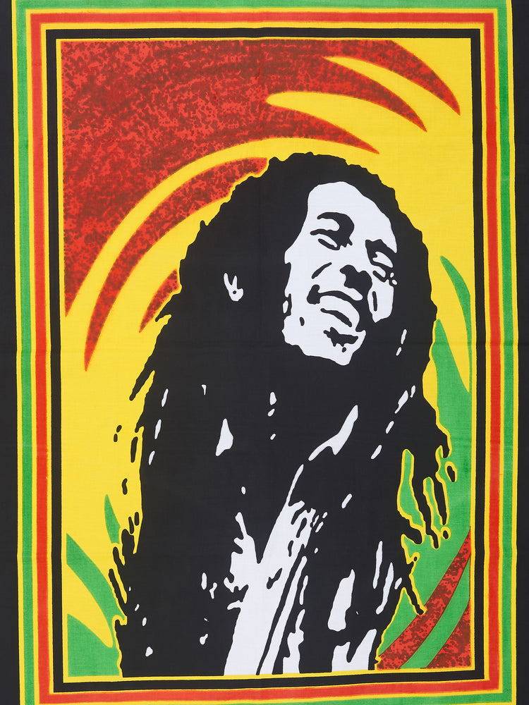 
                  
                    The Laughing Bob Marley Tapestry will instantly transform your room into a cool, boho, trippy living space, inspiring you to find your freedom and in the process, find yourself. It is also a great gift idea. The vibrant colors of this Jaipuri tapestry along with the classy hand-printed design will revamp a boring wall into a psychedelic, gypsy-styled piece of art.  The size of this tapestry is 40 X 30 inches, perfect to use it as a poster, wall hanging, table cloth, sofa cover, sarong or a beach throw.
                  
                