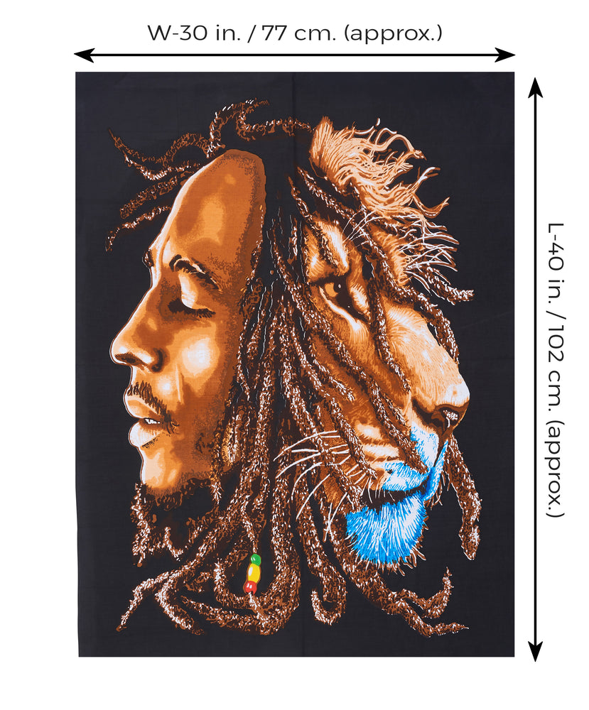 
                  
                    ‘Iron Lion Zion’ is without a doubt one of Bob Marley’s best work as a musician and this wall décor tapestry commemorates just that. This Jaipuri tapestry will instantly transform your room into a cool, boho, trippy living space, inspiring you to find your freedom and in the process, to find yourself. It is also a great gift idea. The vibrant colors of this tapestry along with the classy hand-printed design will revamp a boring wall into a psychedelic, gypsy-styled piece of art.
                  
                