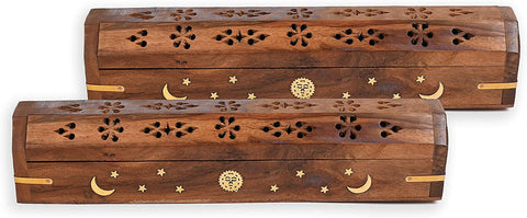 Wood Coffin Incense Burner/Holder - Celestial