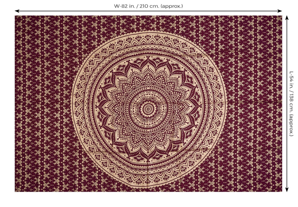 
                  
                    This red base and gold print Mandala tapestry is believed to ignite a fire in you to – succeed, empower and inspire. You can use this stunning piece of wall decor tapestry in a number of ways – as a wall hanging, bed sheet, yoga mat, meditation mat, college dorm room divider, window/door curtain, dorm wall decorator, sofa cover, wall art, beach throw, tablecloth or a picnic blanket. It instantly gives your living space a hippy, psychedelic and Bohemian vibe.
                  
                