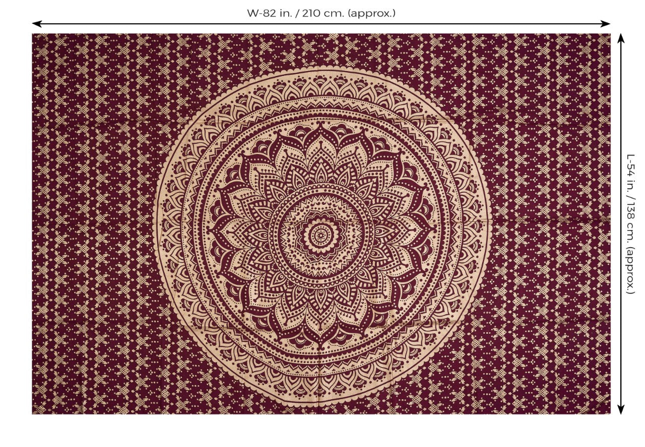 
                  
                    This red base and gold print Mandala tapestry is believed to ignite a fire in you to – succeed, empower and inspire. You can use this stunning piece of wall decor tapestry in a number of ways – as a wall hanging, bed sheet, yoga mat, meditation mat, college dorm room divider, window/door curtain, dorm wall decorator, sofa cover, wall art, beach throw, tablecloth or a picnic blanket. It instantly gives your living space a hippy, psychedelic and Bohemian vibe.
                  
                